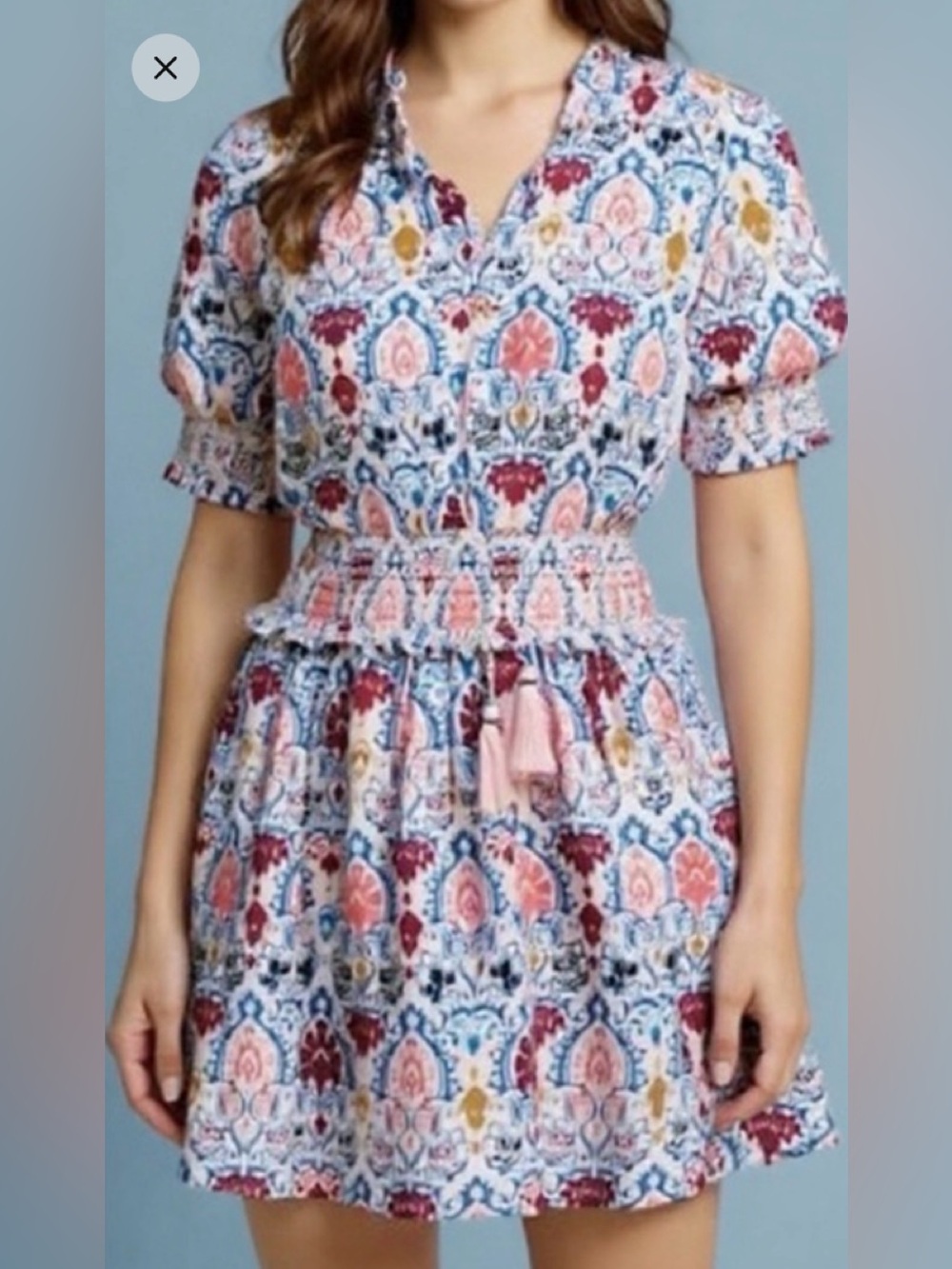 NWT Large Roller Rabbit Ikat Paisley Fiorella Smocked Puff Sleeve Dress